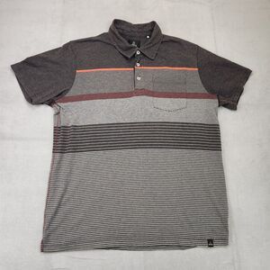 Prana Polo Shirt Men's M Gray Striped Short Sleeve Pocket Stretch Organic Cotton